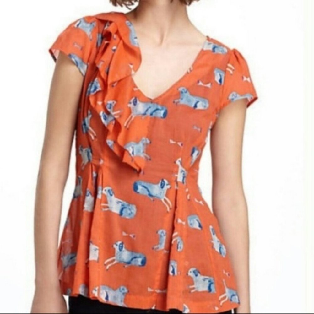 Anthropologie Meadow Rue Orange Blue Dog Top